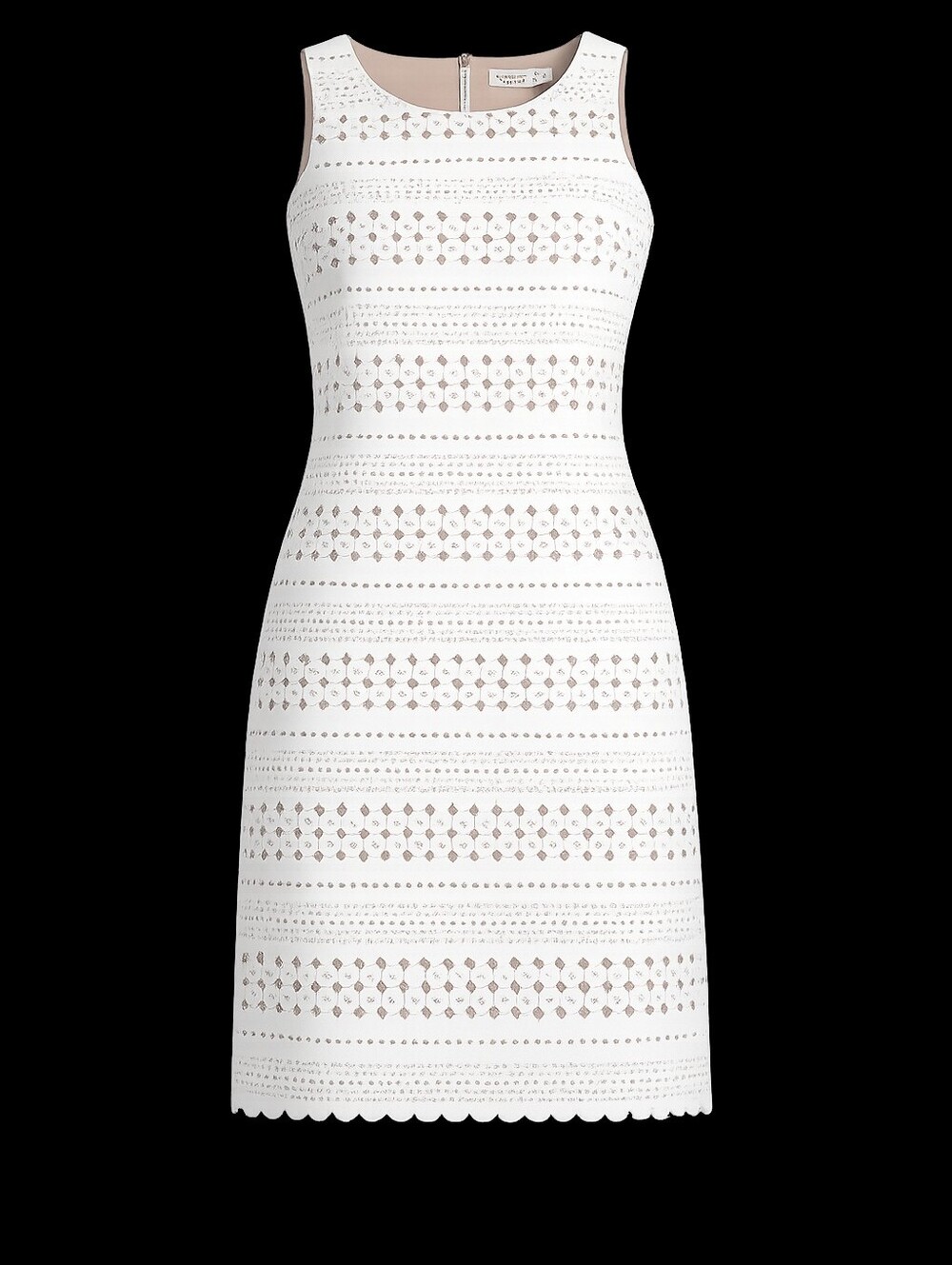 Eliza J White Nude Lined Laser-Cut Sleeveless Sheath Shift Dress  Scalloped Hem